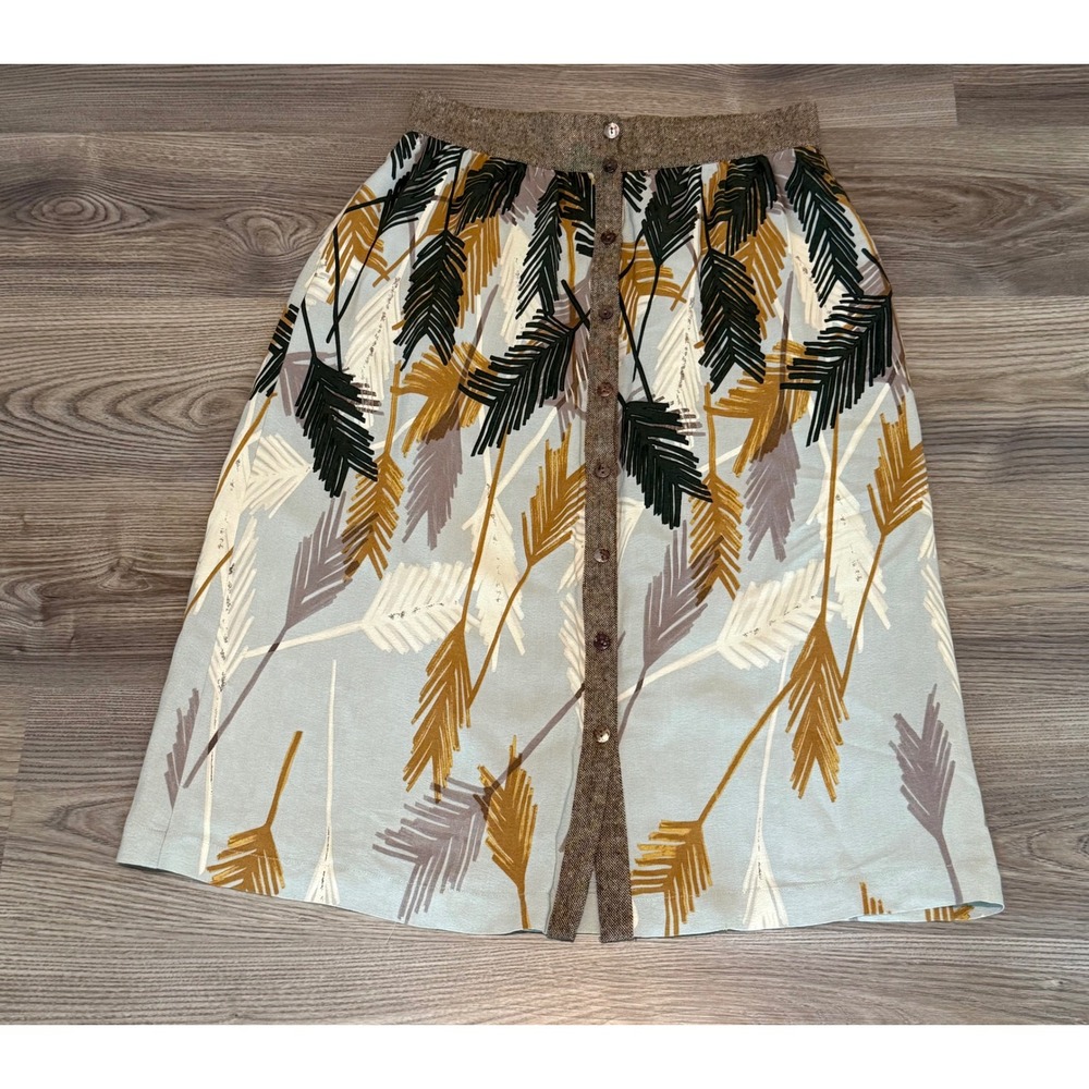 Edme & Esyllte Anthropologie Arrow Feather Print Button Front Midi Skirt Size 6